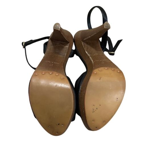 YSL Rive Gauche Black Leather Strappy Sandal Heels Size 37 US 7 - Picture 8 of 10